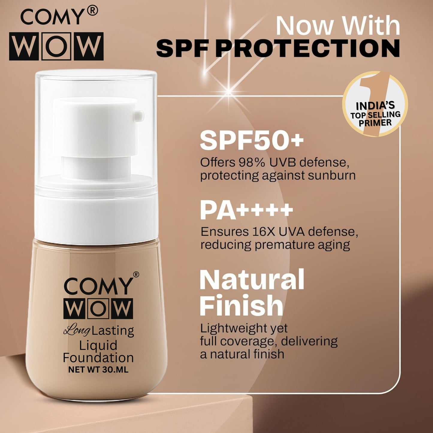 SPF 50+ Full Coverage Liquid Foundation – Lightweight Natural Finish