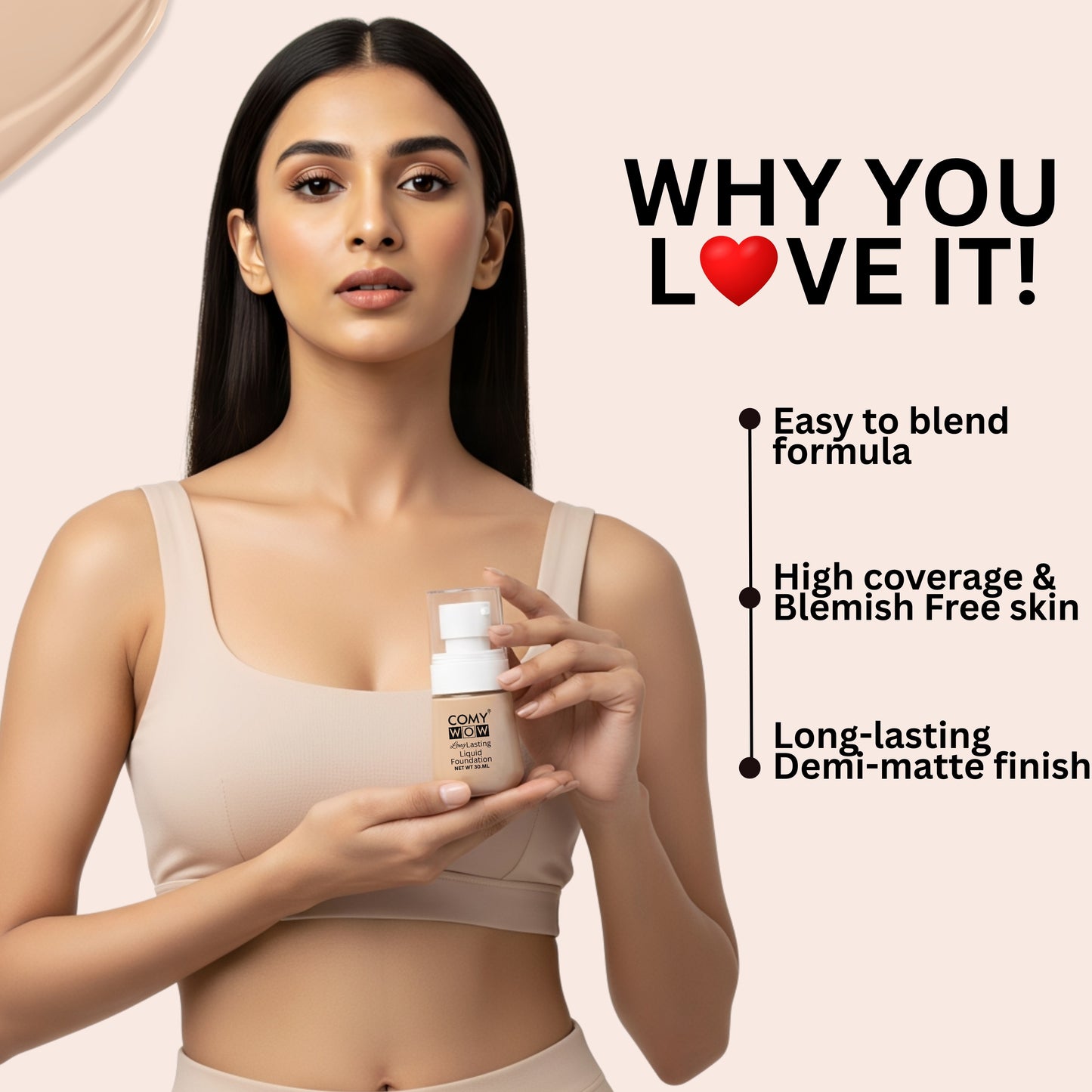 SPF 50+ Full Coverage Liquid Foundation – Lightweight Natural Finish